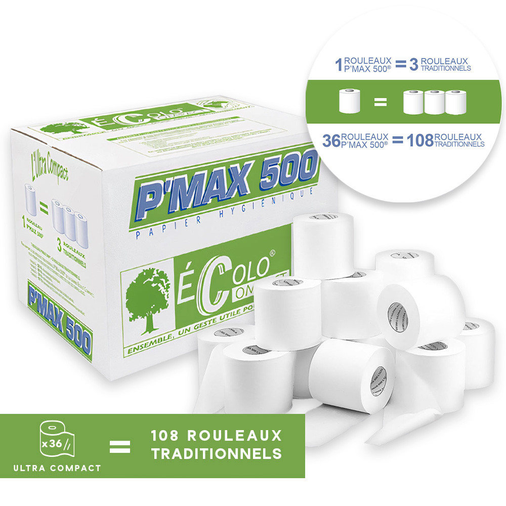 Papier toilette compact P'MAX 500 - 2 plis - blanc (36 rouleaux)
