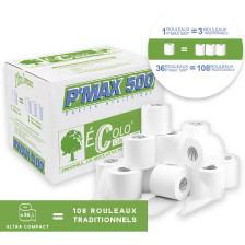 Papier toilette compact P'MAX 500 - 2 plis - blanc (36 rouleaux)
