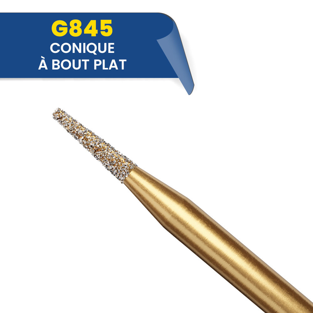 845 - Fraise diamantée conique bout plat (bte de 5) 