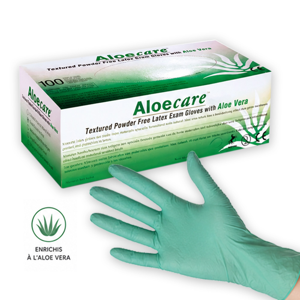Gants latex sans poudre à l'aloe