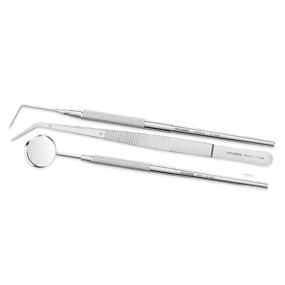 Kit d'examen avec sonde, miroir et précelle