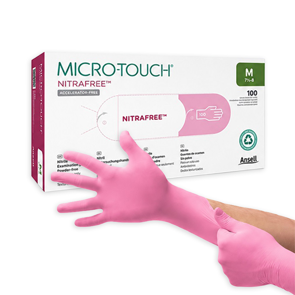 Gants nitrile Micro-Touch Nitrafree rose sans accélérateurs chimiques ANSELL - boîte de 100