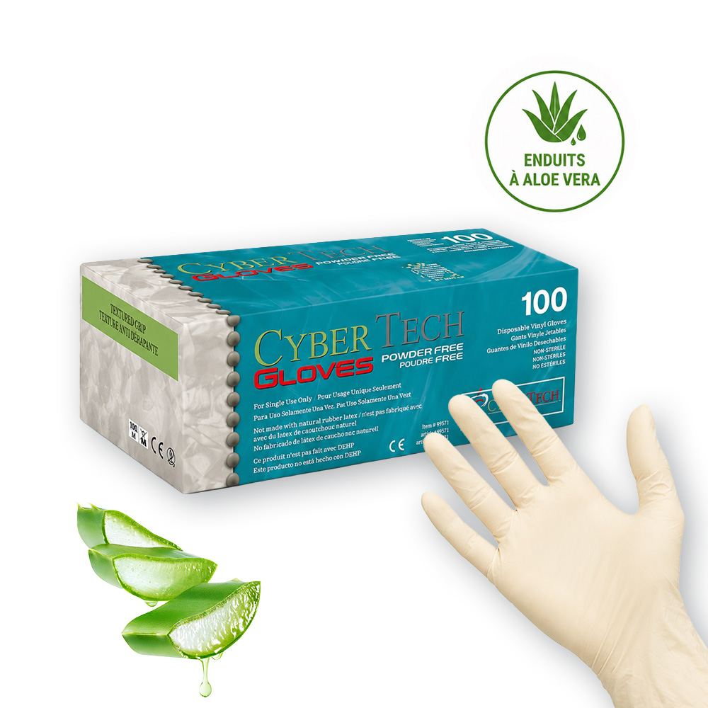 Gants non poudrés à l'aloe vera texturés Grip CYBERTECH - boîte de 100