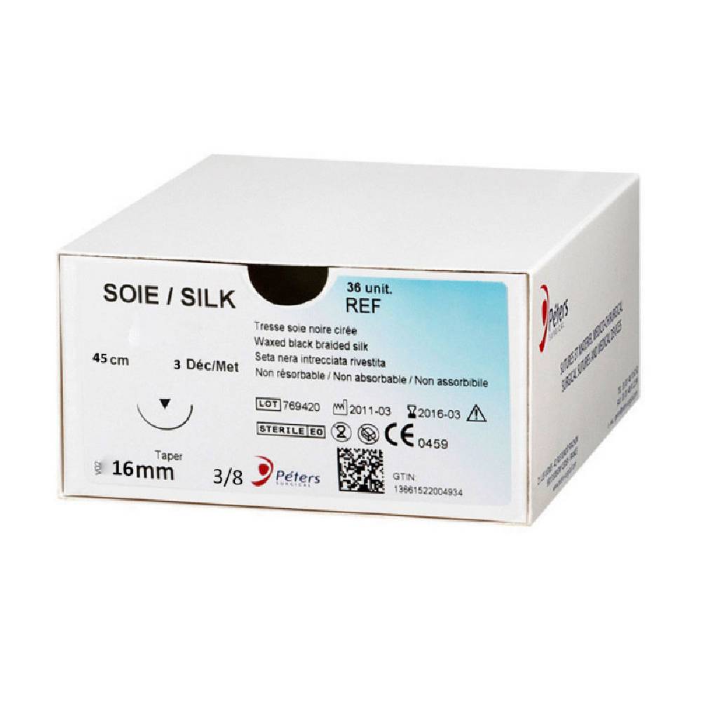 Fil de suture en soie noire - 3/0 3/8 PT  - 16mm