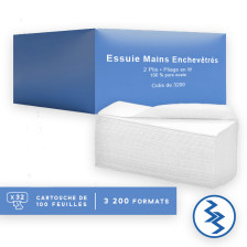 Essuie-mains pliés en W blancs - 34 x 22 cm (colis de 3200)