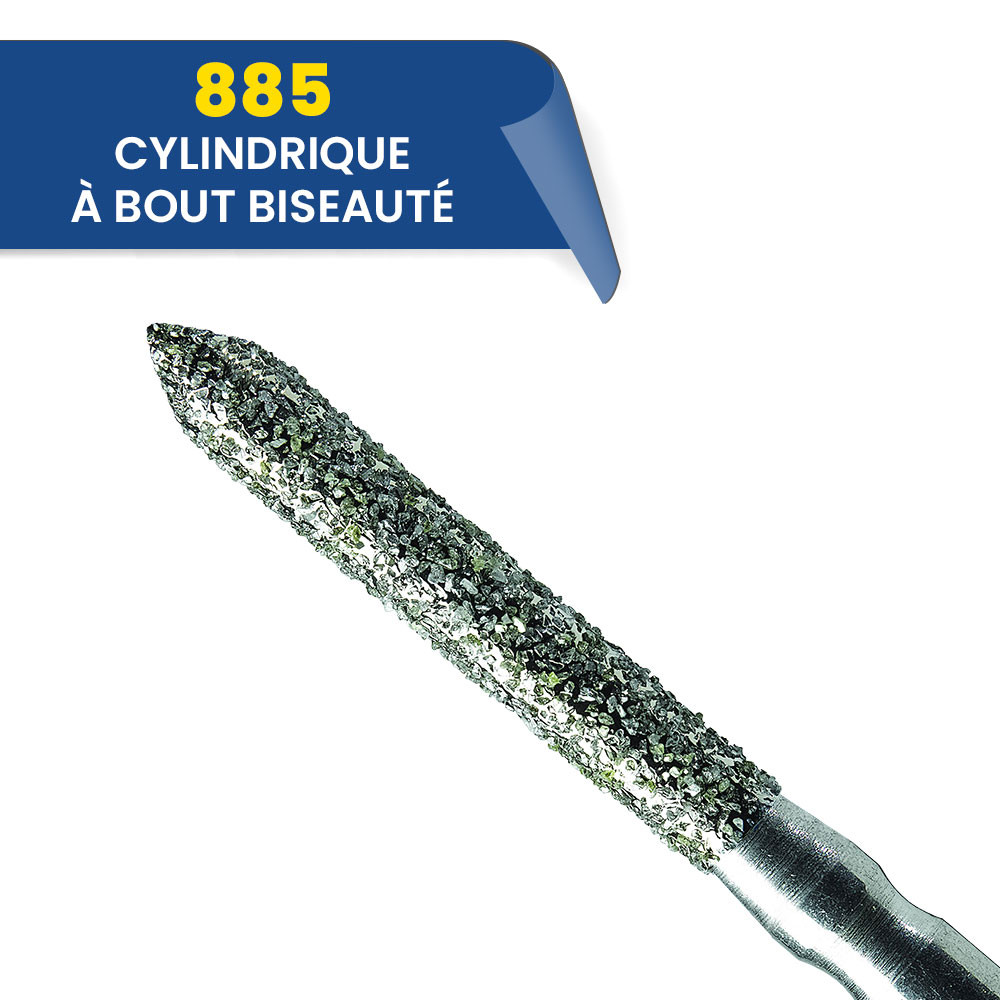 885 - Fraise diamantée FG cylindrique bout biseauté - 314 012 Gros (bte de 25)