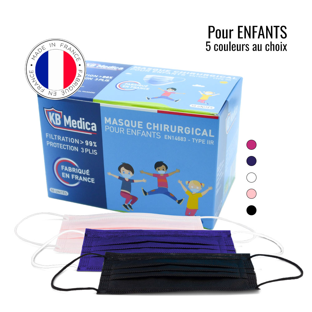 Masques chirurgicaux enfant de couleur