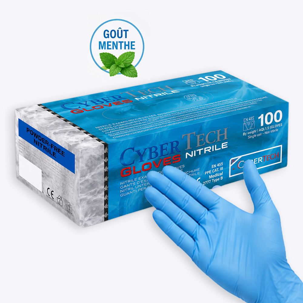 Gants nitrile sans poudre - bleu - M - boîte de 100