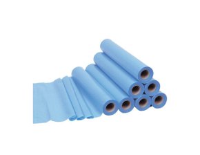 Serviettes plastifiées bleues - 50 x 38 cm - 6 rouleaux de 180 serviettes