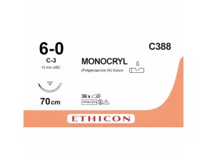 Monocryl incolore résorbable 6-0 /70 cm - 13 mm (bte de 36)