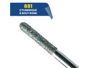 881 - Fraise diamantée FG cylindrique bout rond 314 012 Gros (bte de 25)